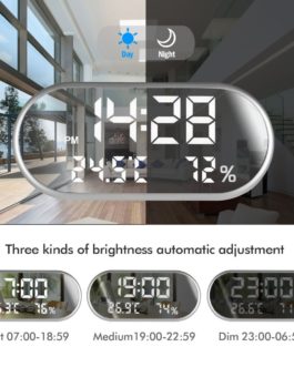Digital Alarm Clock Portable Mirror HD LED Display