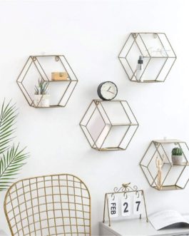 Hexagonal Geometric Storage Iron Grids Wall Shelf