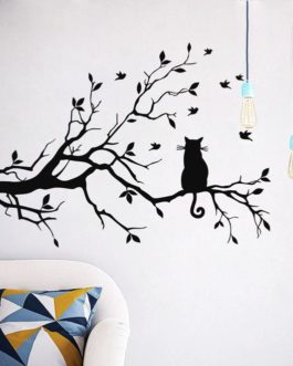 Cat On Long Tree Branch Wall Stickers