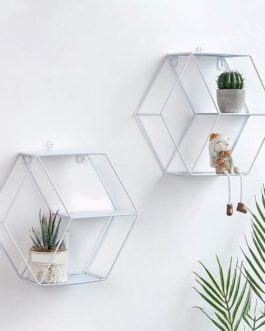 Hexagonal Geometric Storage Iron Grids Wall Shelf